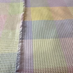 Multicolor Seer Sucker Pastel Plaid Cotton Waffle Weave 44” Wide. BTY