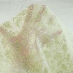 6Y+ x 55″ Vintage Sheer Voile Fabric Drapery Floral Rose Ethereal Sage Green