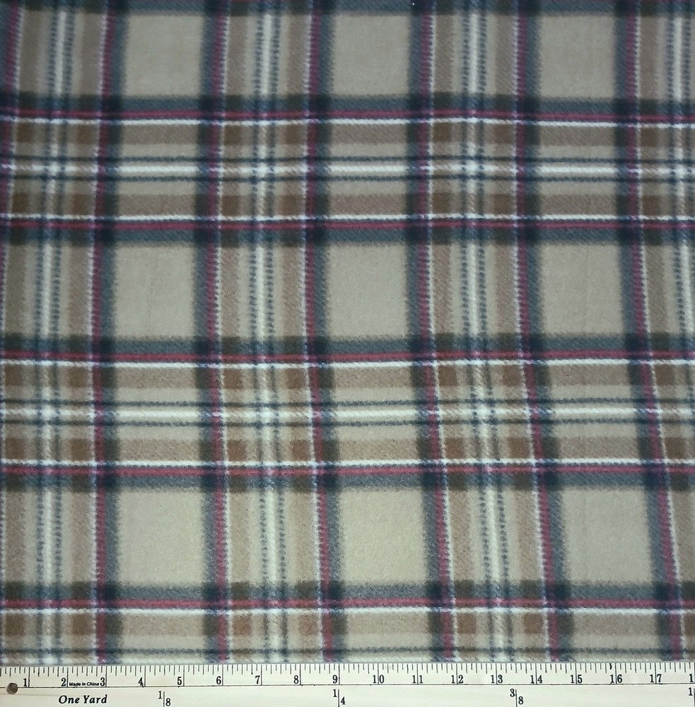 Fleece Royal Stewart Plaid Brown Tan Burgundy Fabric Print by the Yard (A511.46)