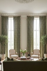 Carolina Irving 2 Yards Amazon Leaf Green Linen Hand-Painted Fabric Designer