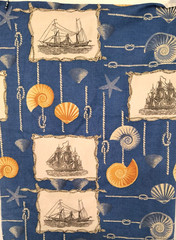Jo-Ann Fabrics New Material 33×55 inches Ships & Shells on Blue Crafts Quilt Sew