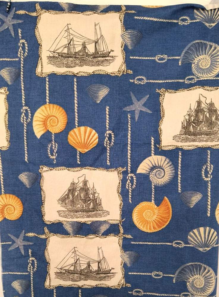 Jo-Ann Fabrics New Material 33×55 inches Ships & Shells on Blue Crafts Quilt Sew