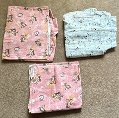 Lot of 3 Cartoon Pattern Fabric Pieces in Pink and Blue Print, Mixed Designs