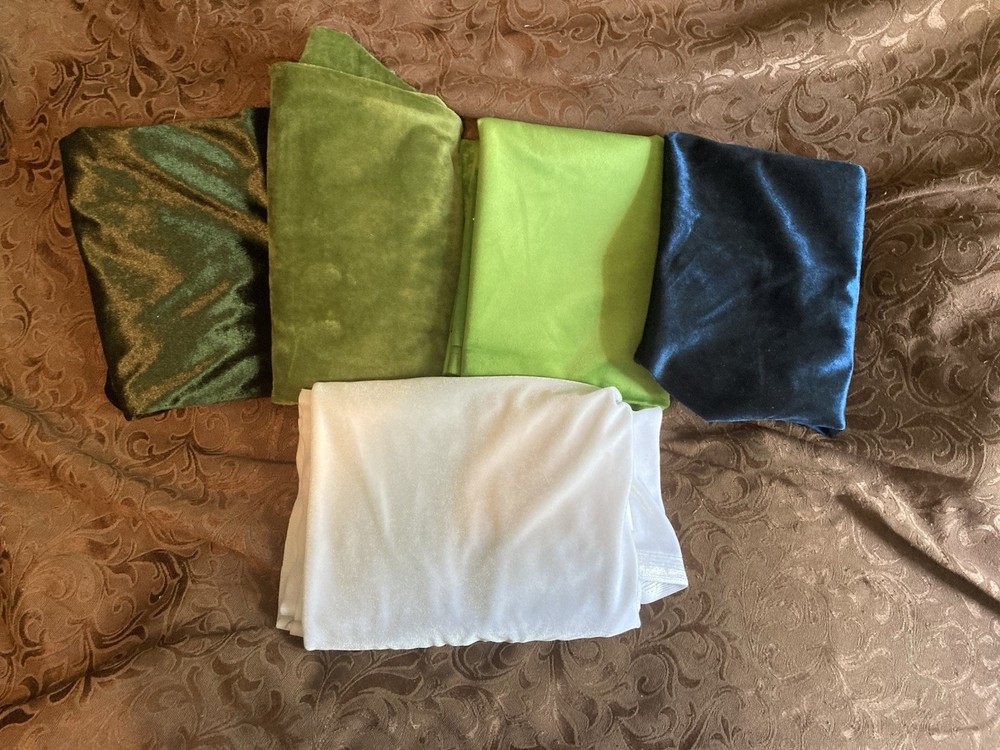 Lot Of 5 Velvet Plush Fabric Bundle 3+ Yards Craft Green Blue White Solid