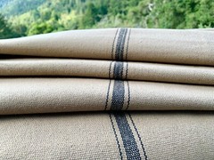 Grain Sack Fabric by the Yard, Ticking Fabric, Black Stripes on Brown Beige