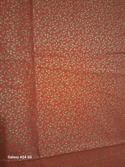 Vintage Red & Gold Handmade Tablecloth 68″ x 44″ Floral Scroll Design 1970’s