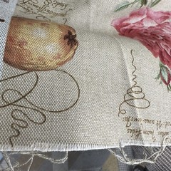 Fabric Remnant Kaufmann Flowers Botanical Beige Stain Repellant 1 yard