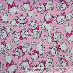 BonEful FABRIC FQ Cotton Quilt Pink White Aristocat Disney Kitten Cat Paris Dot