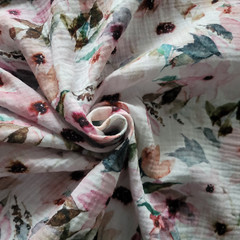 Pastel Magnolia Floral Cotton Muslin Double-Gauze – Elegant, Soft, Light!