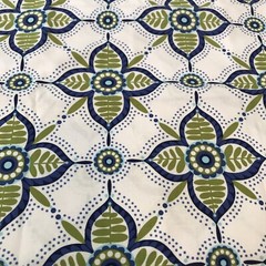42″ X 36″ Stylized Floral Cotton Fabric Mid Century Modern Vibe Avocado Blue