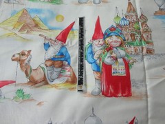 2 half yd fabric pieces OOP unique Michael Miller gnomes traveler and mushrooms
