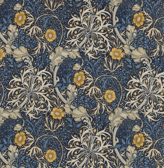WILLIAM MORRIS CURTAIN FABRIC DESIGN Seaweed 3 METRES INK/WOAD 100% COTTON