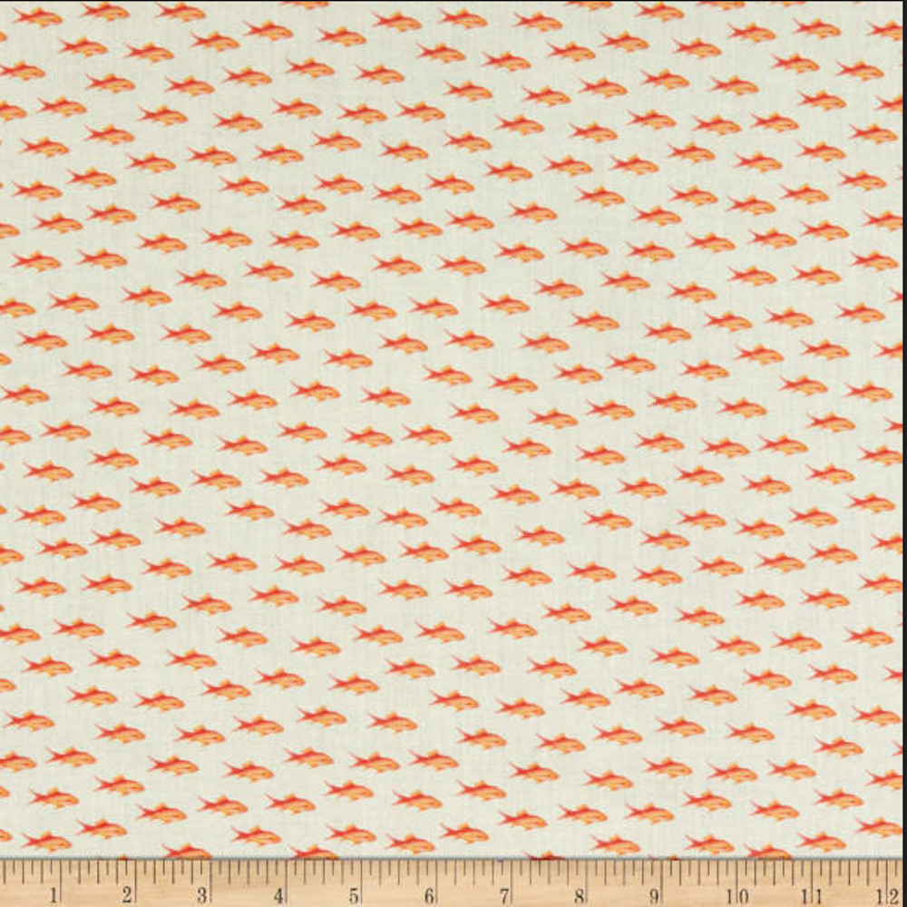 Stof of France Flot Fish Orange Cotton Quilting Fabric By The Yard