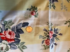 Floral Stripe Fabric 97” X 61” Yellow Cream Stripe Roses Flowers Defect Read