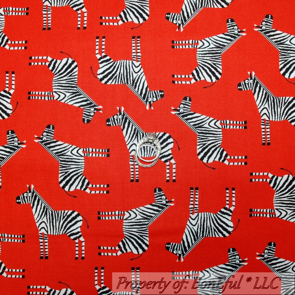 BonEful Fabric FQ Cotton Quilt Red Black White B&W Zebra Stripe Jungle Safari NR
