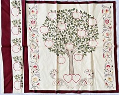 Anniversary Wall Art Fabric Panel to Embroider Tree with Apples & Hearts 17″