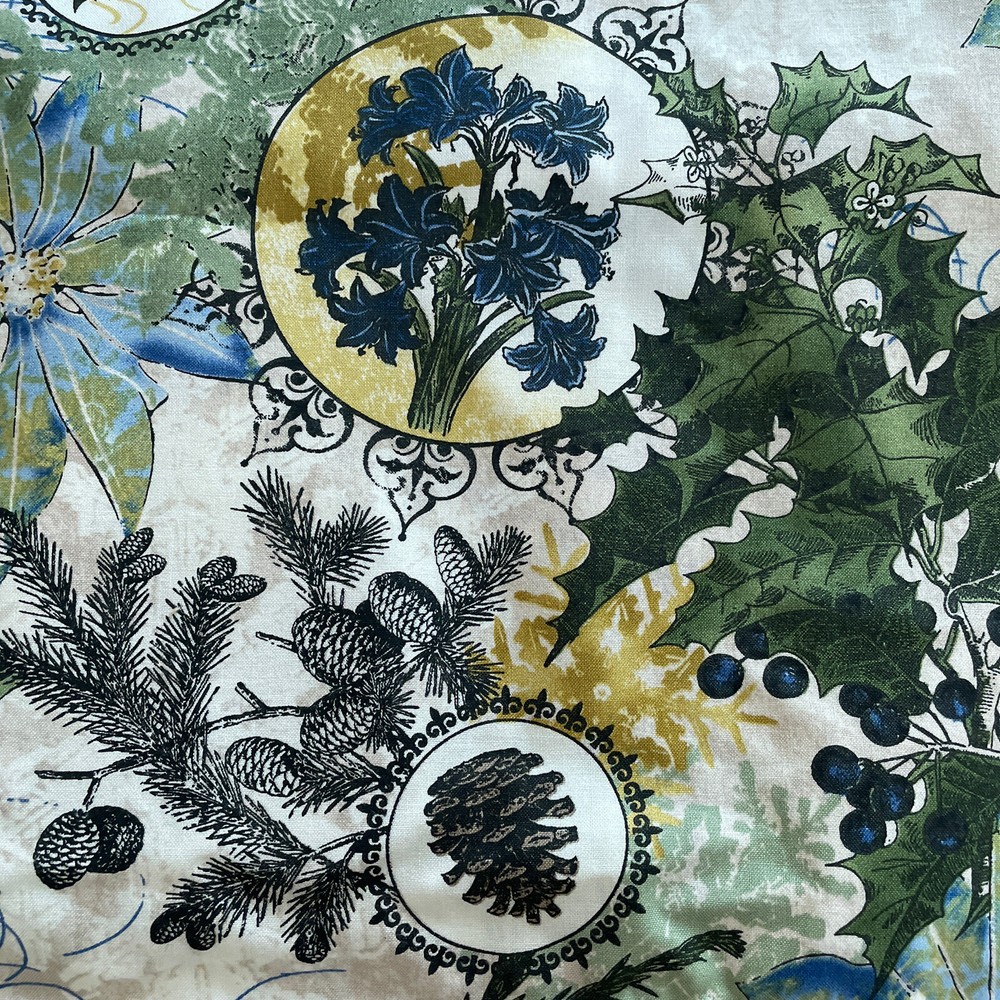 wintergraphix II blue green floral poinsettia pinecone Jason Yenter 1.8 yards
