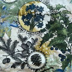 wintergraphix II blue green floral poinsettia pinecone Jason Yenter 1.8 yards