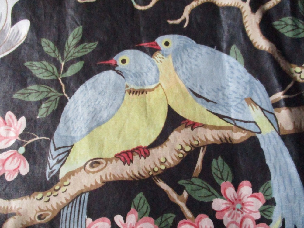 Rockbird GP & J Baker England Cotton Chintz Fabric Birds Floral 61×51 RARE 80’s