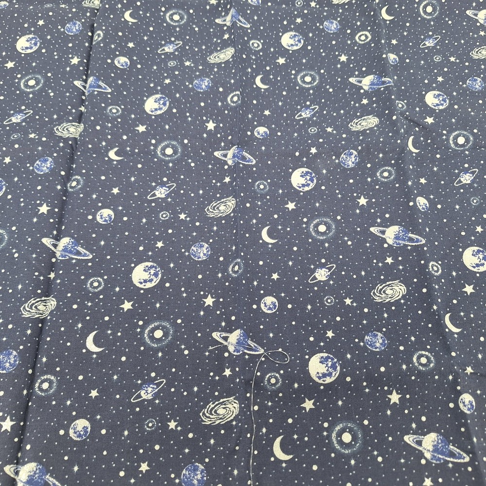 Planets and Stars Navy and Silver Moons 100% Cotton Fabric 44 x 26 in