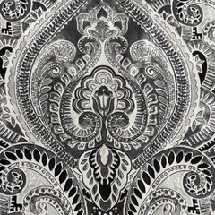 1.75 Yard Cut of Gray and White Damask 100% Cotton Home Decor Fabric