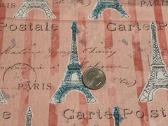 Fabric Eiffel Tower Paris on Pink David TEXTILES Cotton 1/4 yard 4253