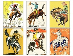 Set of 6 Vintage Retro Cowboy Western Nursery Horses Cotton FABRIC Images