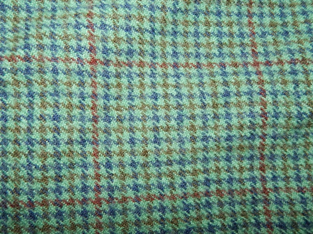 felted wool fabric sm houndstooth plaid teal green blue red 8X8 in penny rug cra