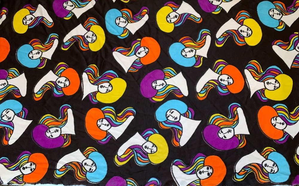 3/4 Yard+ VINTAGE Polyester/Nylon FABRIC Psychedelic POP ART Deco GROOVY Disco