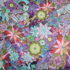 Aqua/Pink Digital Floral Cotton Sateen Lawn -So Light! Venice by Kaufman Fabrics