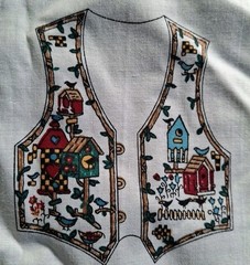 Cut & Sew Birdhouse Americana Vest Panel Folk Art Applique Bird House One Size