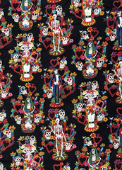 Alexander Henry Tree of Life Day of the Dead Black Cotton Fabric BTY #68