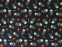 Skull & Cross Bones Halloween Fabric YARD Black White Orange