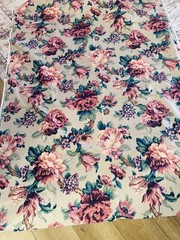 VTG Stanley King Fabric Floral 3 YARDS 54″ W HUGE PINK FLOWERS COTTAGE FRENCH