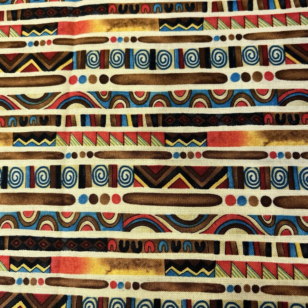 Tribal Red Brown Geometric Shapes Squiggle Swirl Bars Stripe Debi Hron 1.5 Yards