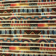 Tribal Red Brown Geometric Shapes Squiggle Swirl Bars Stripe Debi Hron 1.5 Yards