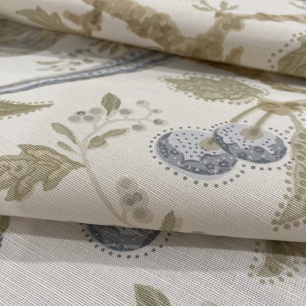 BENNISON FABRICS Cherry Tree Blue on Oyster Fine Fabric 6 Yards