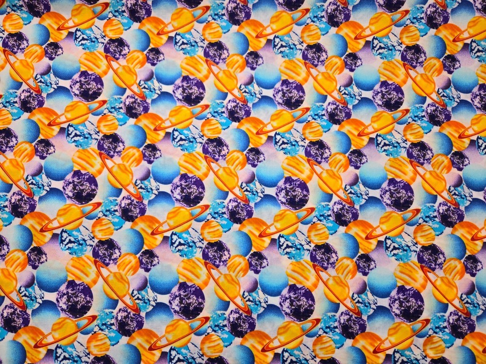 CONSTELLATIONS, Planets in White, Quilter’s Palette Cotton Fabric (Half Yard)