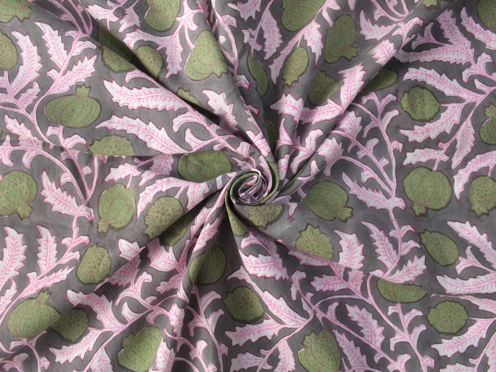Indian Gray Curtain & Dressmaking Cotton Fabric Floral Curtains Fabric 7 Yard US