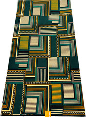 Polyester Ankara Wax Print- Forest Green Gold Black Yellow Cream Beige