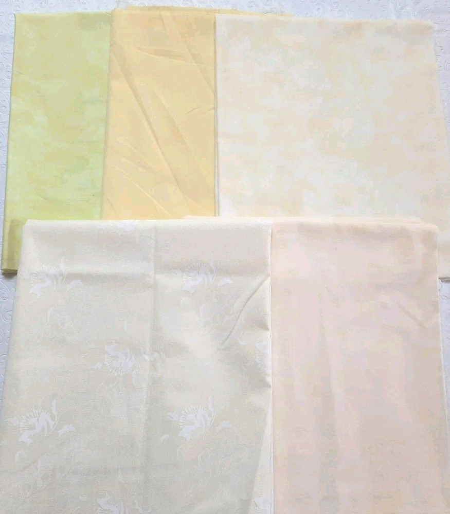 Lot of 5 Shades of Yellow Cotton Quilting Fabric 1/2 Yard each (Total 2 1/2 Yds)