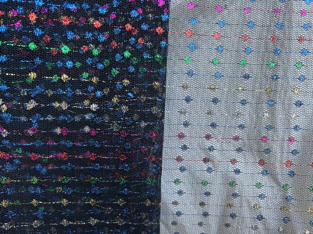 Multicolor on Black mesh Fabric By the Yard 48″ Wide