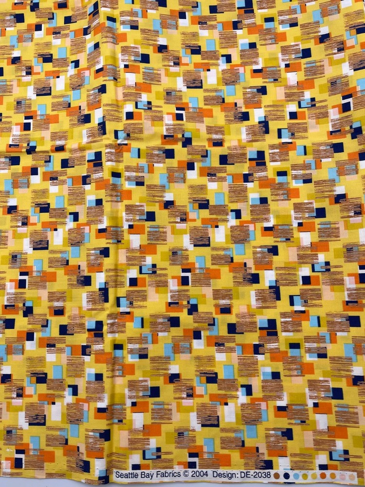Vintage 2004 Seattle Bay Fabrics – Squares Rectangles on Yellow #DE-2038 – 1 yd