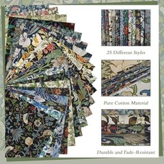25 Pcs William Morris Flower Quilting Fabric Squares 10×10 Cotton Precut Kit