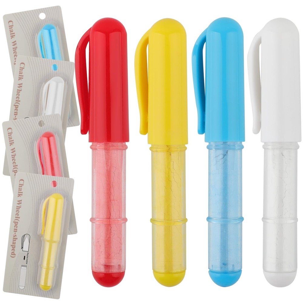 SINSETU 4 PCS Sew Fabric Chalk 7 Count (Pack of 1), Red/Yellow/Blue/White