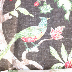Thibaut Remnant Fabric Cotton Birds Flowers Neutral Colors 2 PCS 25″ x 25″ Each