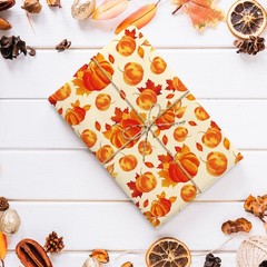 JarThenaAMCS 12 Pcs Fall Cotton Fabric Bundles Orange Pumpkin Leaves Plaid Fa…