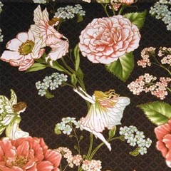 Flowers & Little Fairies, Metallic Gold, Pink & Ivory on Dk.Brown,33″L x44″W