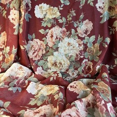 Semi Sheer Floral Bouquet Fabric Roses Romantic Finished Edges 5+ Yards