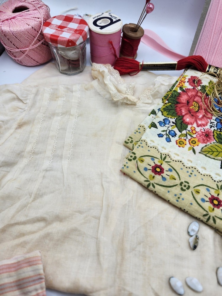 Vintage handstitched PINK Slow Stitch Junk Journal Kit Craft Sewing Buttons